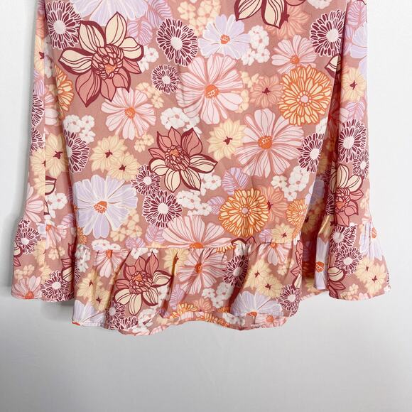 Lola and Grace Small S Pink Orange Floral Tie Strap Skater Dress Smocked Back - Picture 5 of 10